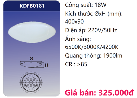  ĐÈN ỐP TRẦN LED ĐỔI 3 MÀU 18W DUHAL KDFB0181 