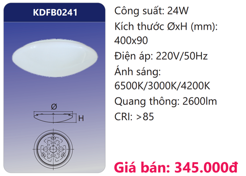  ĐÈN ỐP TRẦN LED ĐỔI 3 MÀU 24W DUHAL KDFB0241 