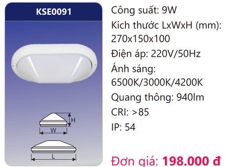  ĐÈN ỐP TRẦN LED ĐỔI 3 MÀU 9W DUHAL KSE0091 