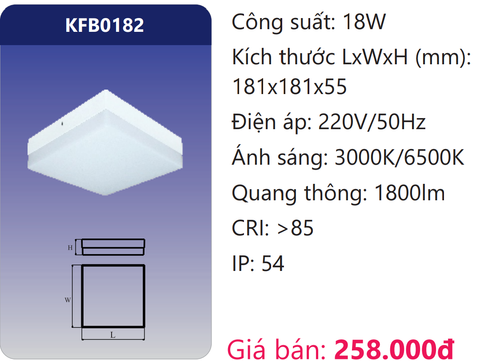  ĐÈN ỐP TRẦN NỔI LED 18W DUHAL KFB0182 