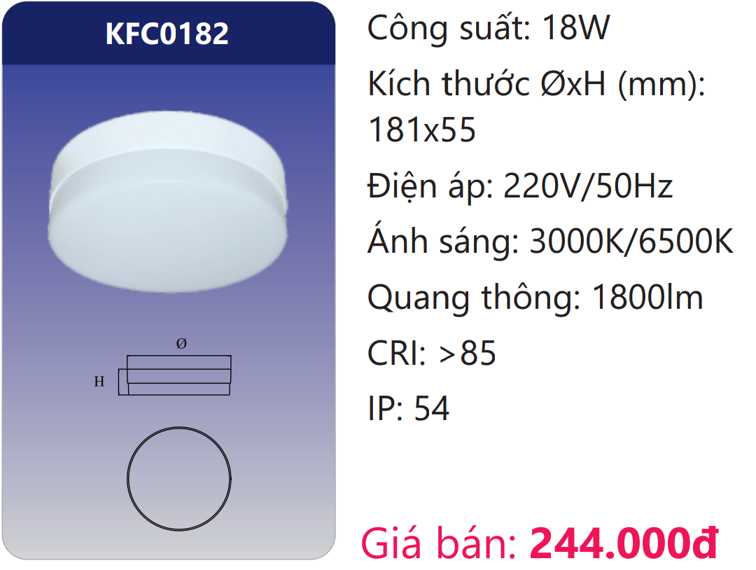 ĐÈN ỐP TRẦN NỔI LED 18W DUHAL KFC0182