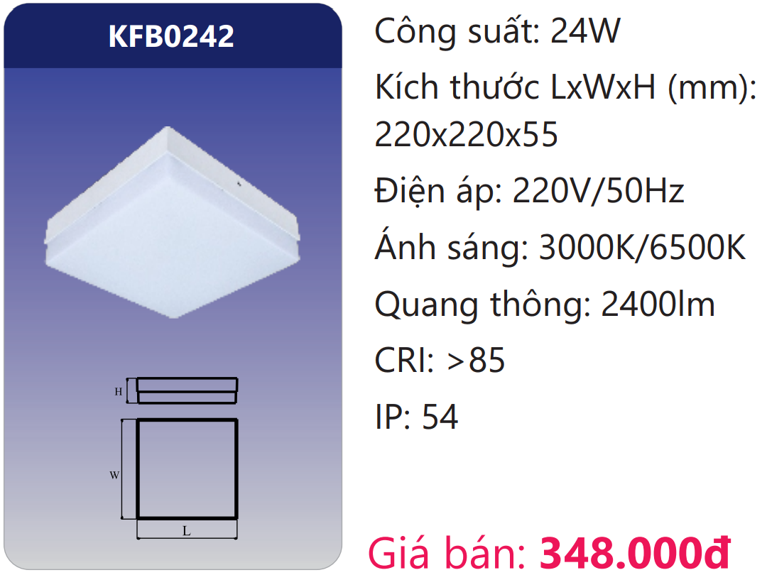 ĐÈN ỐP TRẦN NỔI LED 24W DUHAL KFB0242