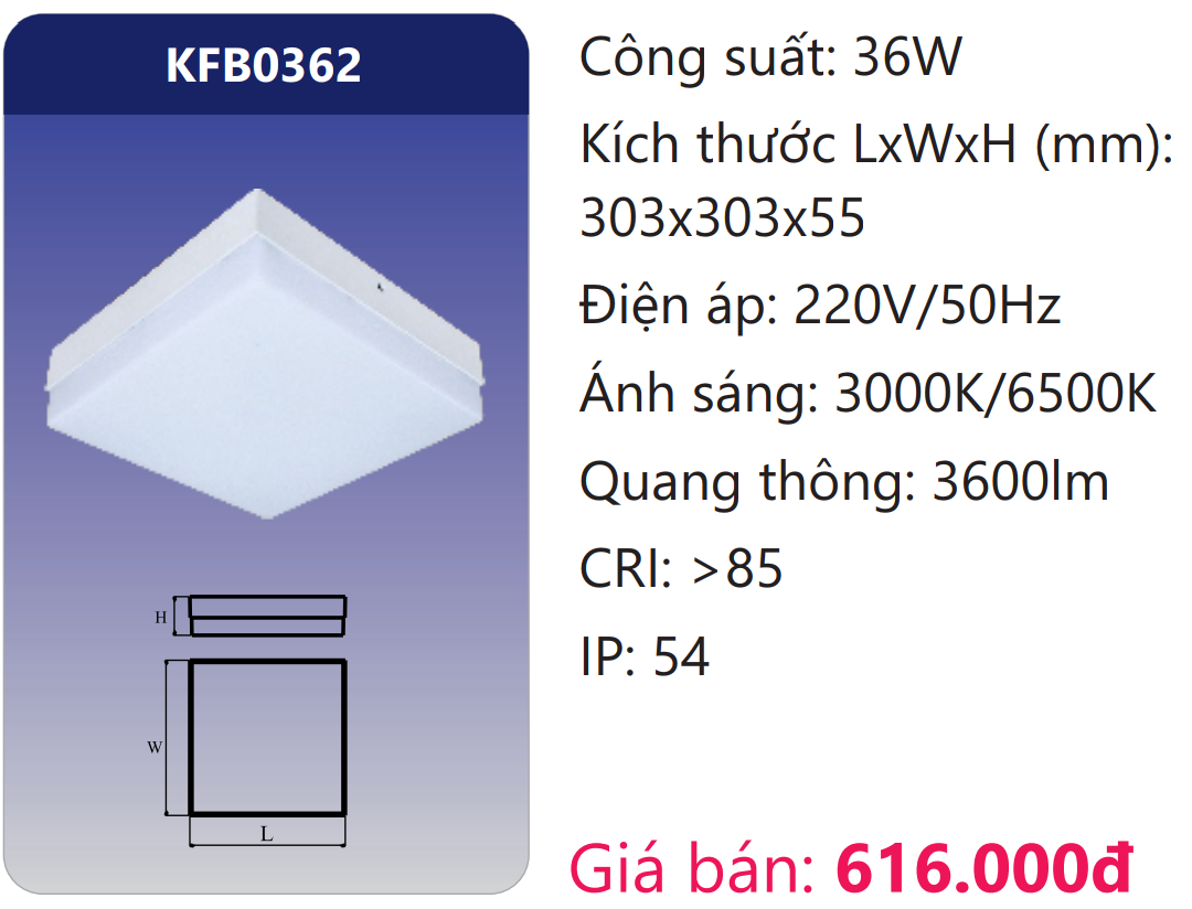 ĐÈN ỐP TRẦN NỔI LED 36W DUHAL KFB0362