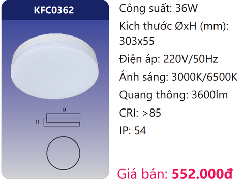  ĐÈN ỐP TRẦN NỔI LED 36W DUHAL KFC0362 