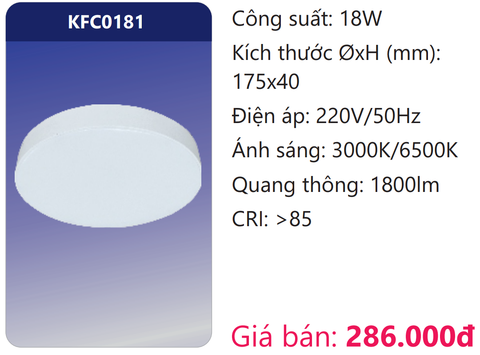  ĐÈN ỐP TRẦN TRÒN TRÀN VIỀN ĐẾ NHÔM LED 18W DUHAL KFC0181 