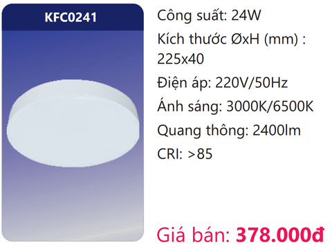  ĐÈN ỐP TRẦN TRÒN TRÀN VIỀN ĐẾ NHÔM LED 24W DUHAL KFC0241 