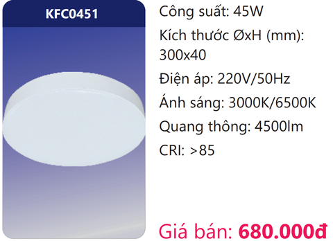  ĐÈN ỐP TRẦN TRÒN TRÀN VIỀN ĐẾ NHÔM LED 45W DUHAL KFC0451 