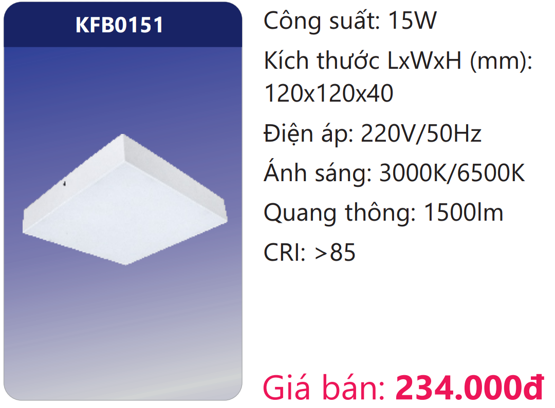 ĐÈN ỐP TRẦN VUÔNG TRÀN VIỀN ĐẾ NHÔM LED 15W DUHAL KFB0151