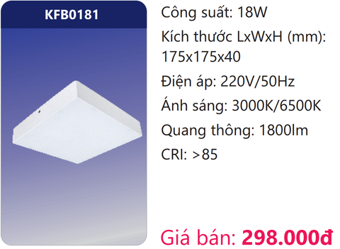  ĐÈN ỐP TRẦN VUÔNG TRÀN VIỀN ĐẾ NHÔM LED 18W DUHAL KFB0181 