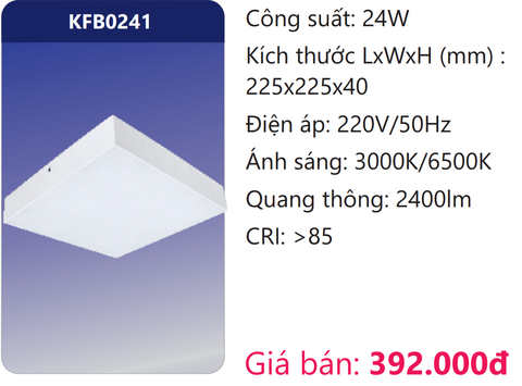  ĐÈN ỐP TRẦN VUÔNG TRÀN VIỀN ĐẾ NHÔM LED 24W DUHAL KFB0241 