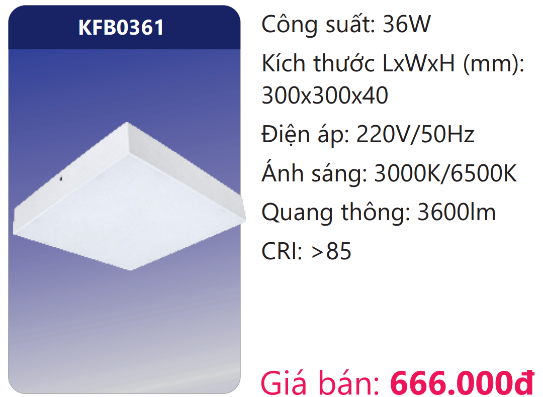 ĐÈN ỐP TRẦN VUÔNG TRÀN VIỀN ĐẾ NHÔM LED 36W DUHAL KFB0361