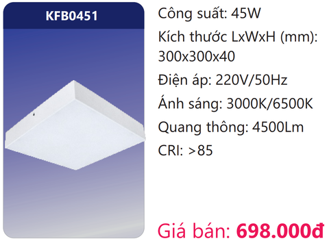  ĐÈN ỐP TRẦN VUÔNG TRÀN VIỀN ĐẾ NHÔM LED 45W DUHAL KFB0451 