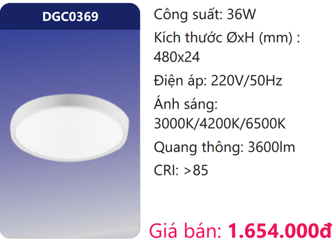  ĐÈN PANEL LED ĐỔI MÀU ỐP TRẦN SIÊU MỎNG Ø480 36W DUHAL DGC0369 