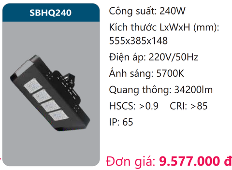  ĐÈN PHA BẢNG LED DUHAL 240W - SBHQ240 