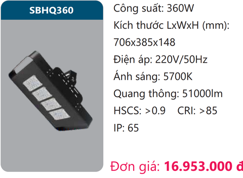  ĐÈN PHA BẢNG LED DUHAL 360W - SBHQ360 