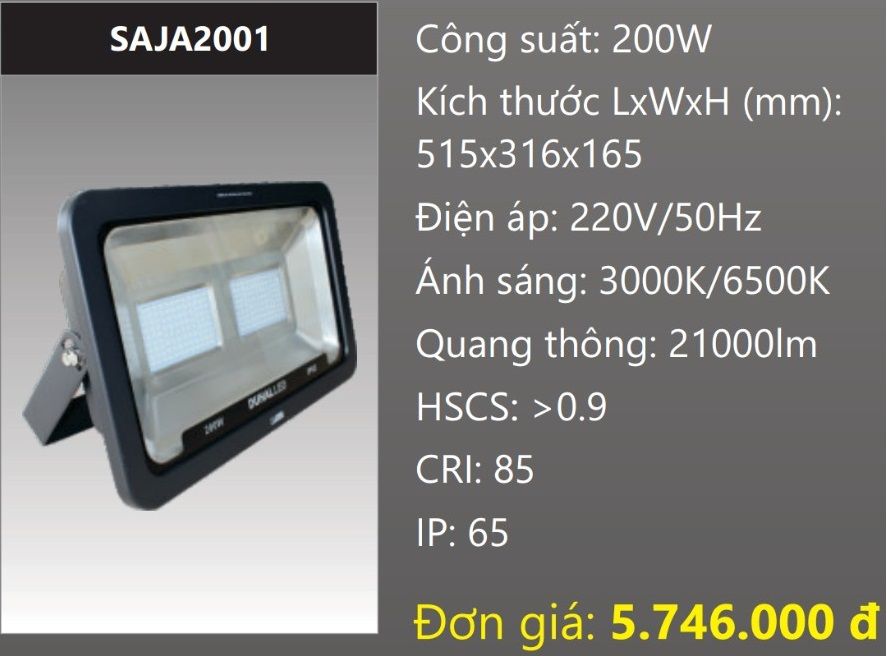 ĐÈN PHA LED 200W DUHAL SAJA2001