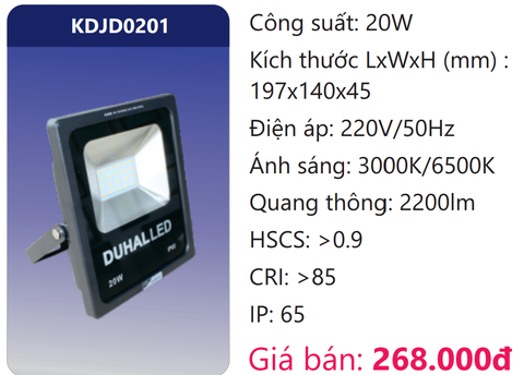  ĐÈN PHA LED 20W DUHAL KDJD0201 