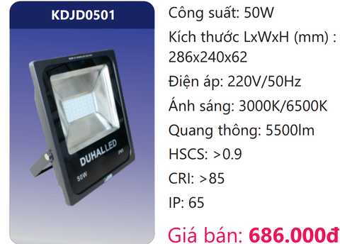  ĐÈN PHA LED 50W DUHAL KDJD0501 