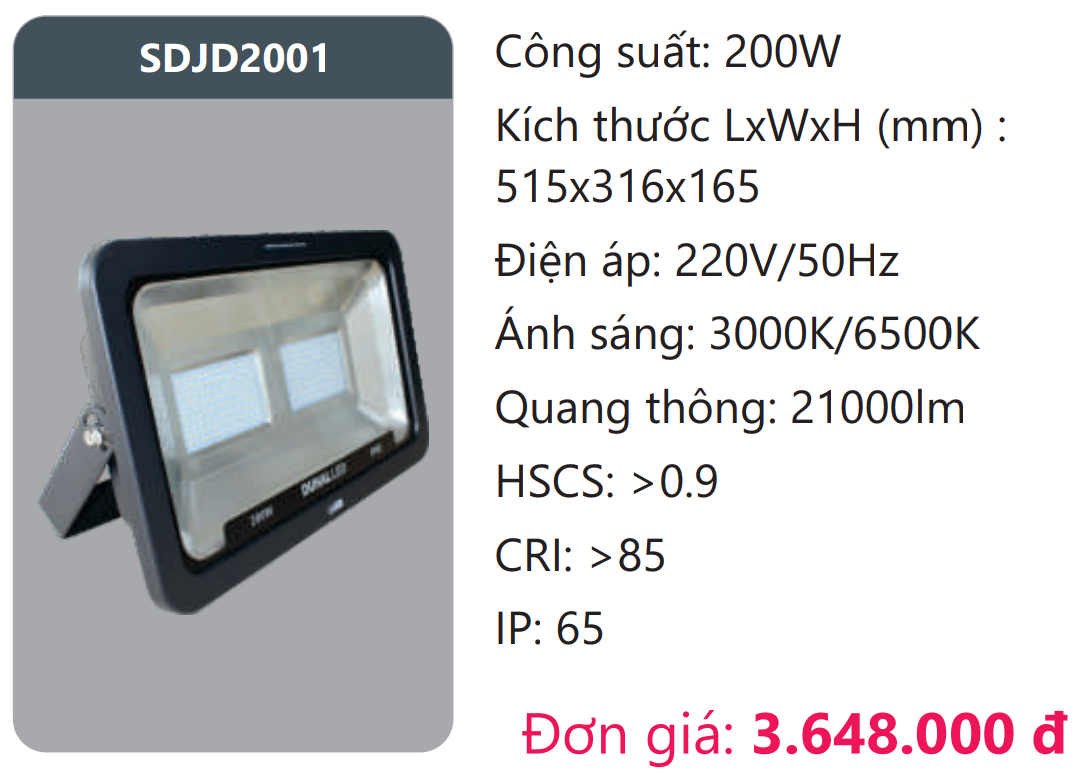 ĐÈN PHA LED DUHAL 200W / SDJD2001