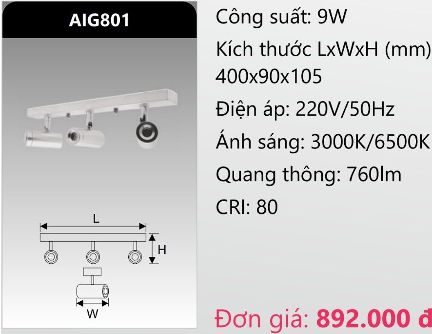 ĐÈN RỌI TRANH - SOI GƯƠNG LED 9W DUHAL AIG801