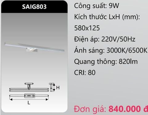  ĐÈN RỌI TRANH - SOI GƯƠNG LED 9W DUHAL SAIG803 