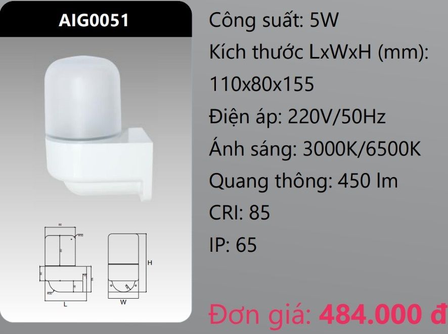 ĐÈN SOI GƯƠNG CHỐNG THẤM PHÒNG TẮM - XÔNG HƠI LED 5W DUHAL AIG0051