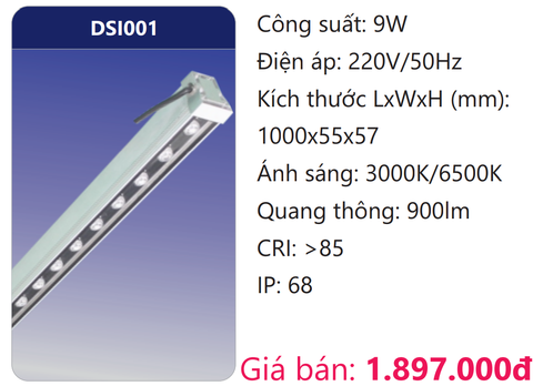  ĐÈN THANH LED 1M CHỐNG THẤM NGOÀI TRỜI 9W DUHAL DSI001 