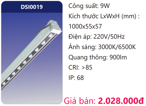  ĐÈN THANH LED ĐỔI MÀU 1M CHỐNG THẤM NGOÀI TRỜI 9W DUHAL DSI0019 
