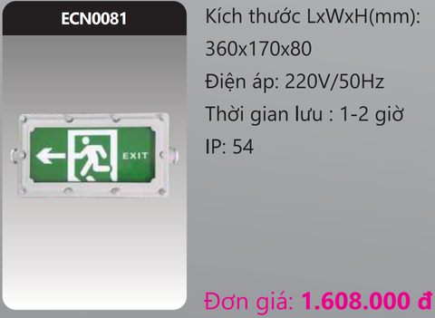  ĐÈN EXIT THOÁT HIỂM CHỐNG NỔ DUHAL ECN0081 
