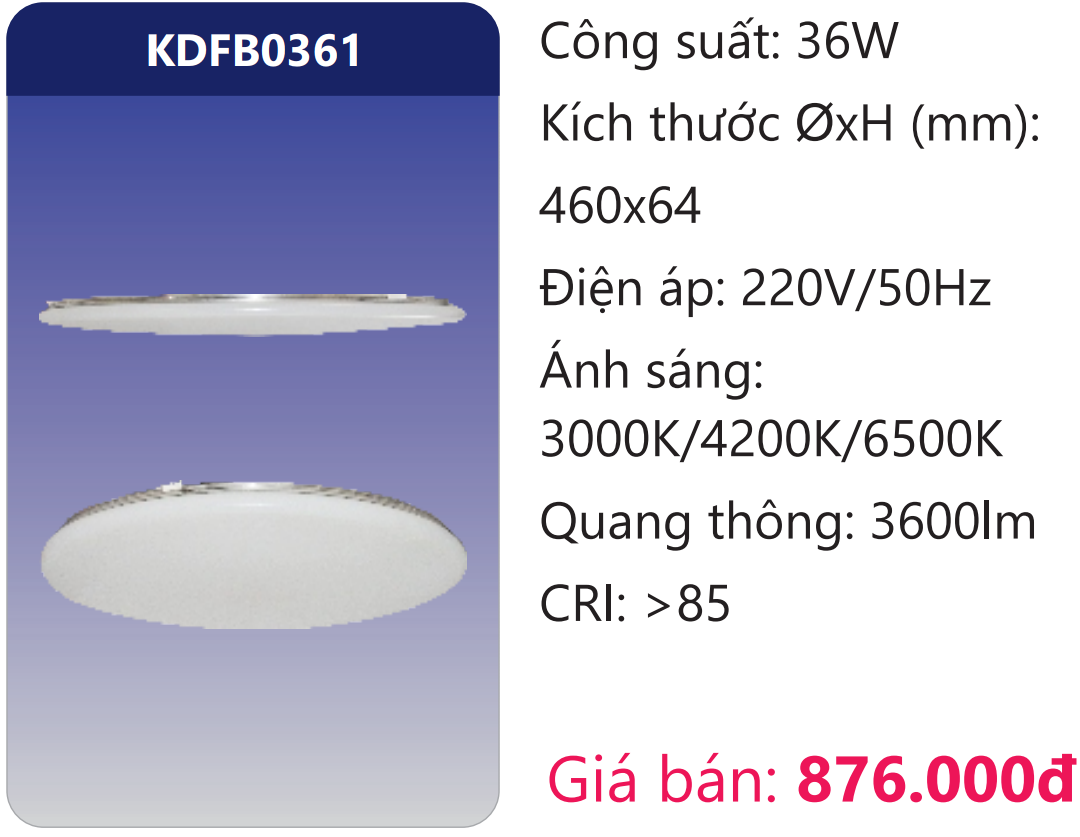 ĐÈN TRANG TRÍ ỐP TRẦN SIÊU MỎNG LED ĐỔI MÀU 36W DUHAL KDFB0361