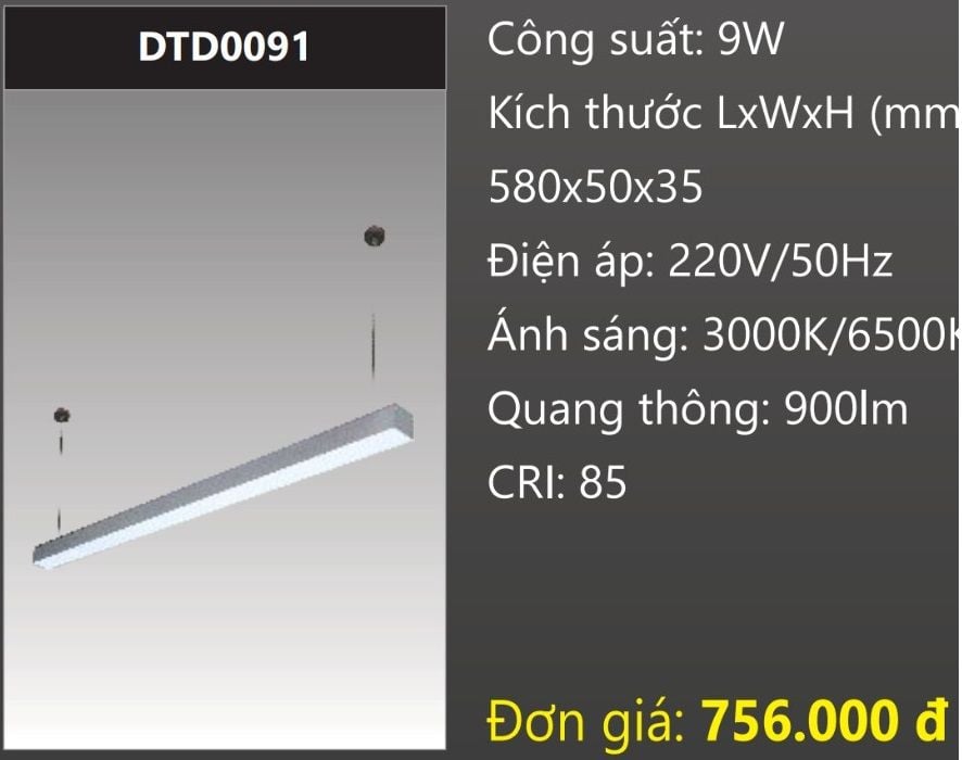 ĐÈN TREO THẢ 0,6M (6 TẤC) LED 9W DUHAL DTD0091