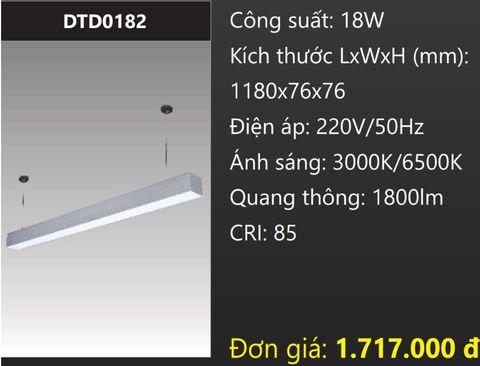  ĐÈN TREO THẢ VĂN PHÒNG - PHÒNG HỌP LED 18W DUHAL DTD0182 