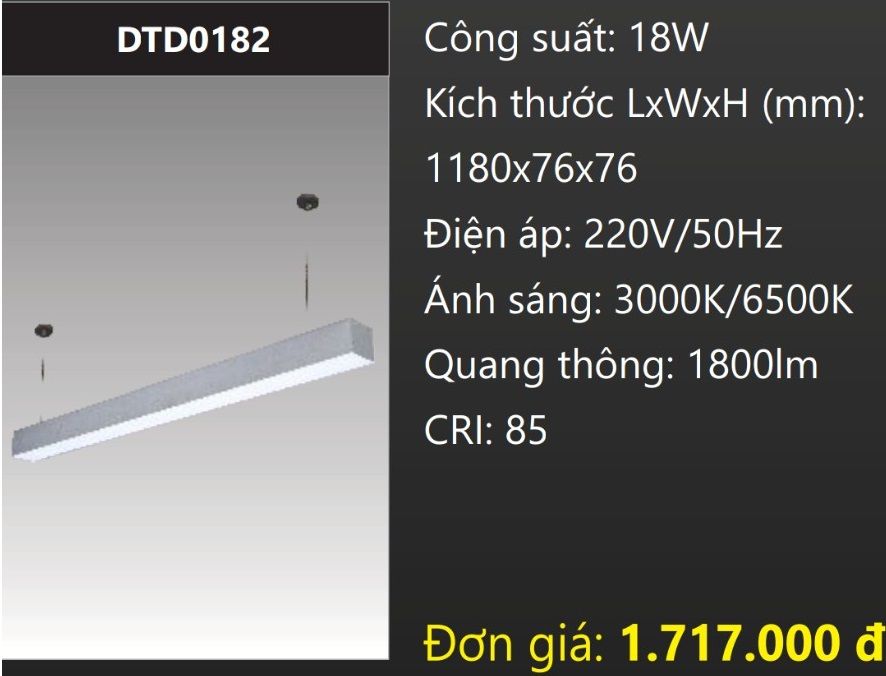 ĐÈN TREO THẢ VĂN PHÒNG - PHÒNG HỌP LED 18W DUHAL DTD0182