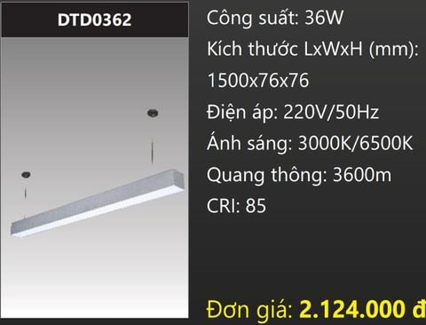  ĐÈN TREO THẢ VĂN PHÒNG - PHÒNG HỌP LED 36W DUHAL DTD0362 