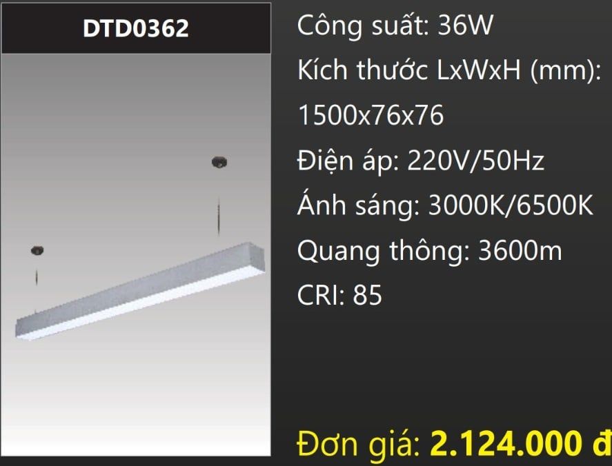 ĐÈN TREO THẢ VĂN PHÒNG - PHÒNG HỌP LED 36W DUHAL DTD0362