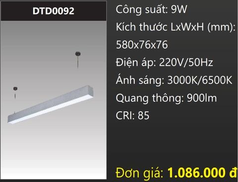  ĐÈN TREO THẢ VĂN PHÒNG - PHÒNG HỌP LED 9W DUHAL DTD0092 