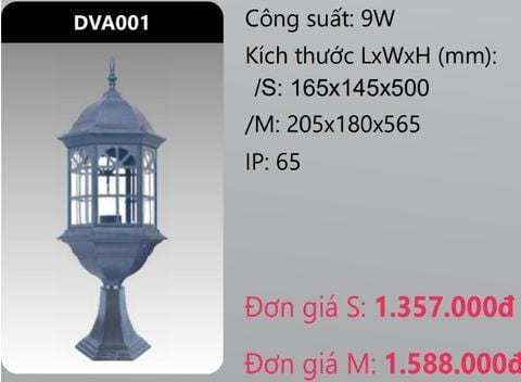  ĐÈN TRỤ CỔNG DUHAL 9W DVA001 (DVA001S - DVA001M) 