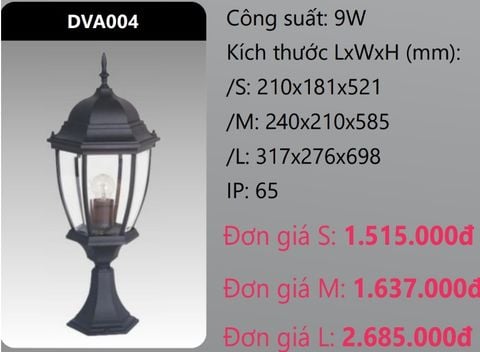  ĐÈN TRỤ CỔNG DUHAL 9W DVA004 (DVA004S - DVA004M - DVA004L) 