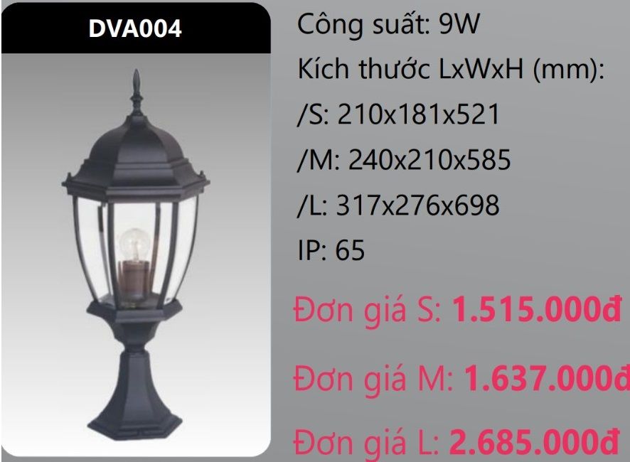 ĐÈN TRỤ CỔNG DUHAL 9W DVA004 (DVA004S - DVA004M - DVA004L)