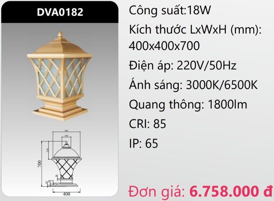 ĐÈN TRỤ CỔNG DUHAL LED 18W DVA0182