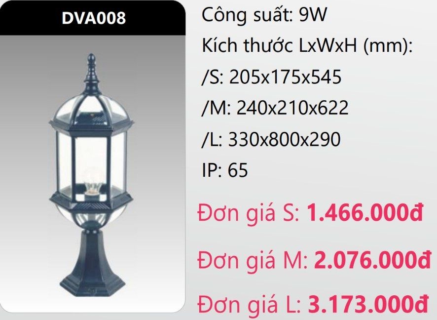 ĐÈN TRỤ CỔNG DUHAL LED 9W DVA008 (DVA008S - DVA008M - DVA008L)