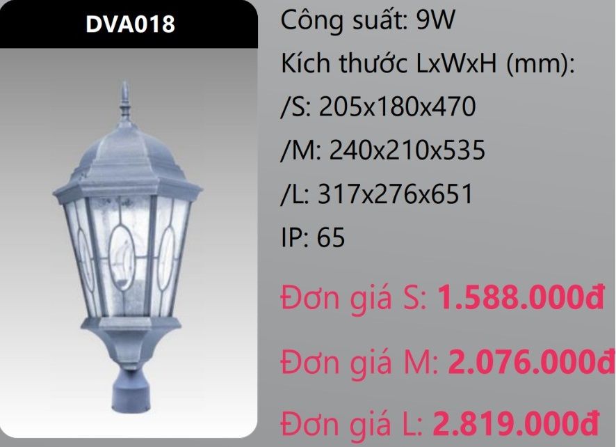 ĐÈN TRỤ CỔNG DUHAL LED 9W DVA018 (DVA018S - DVA018M - DVA018L)