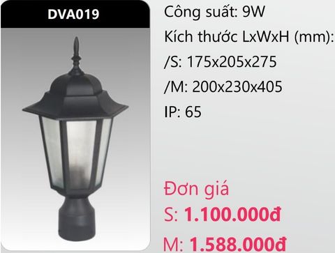  ĐÈN TRỤ CỔNG DUHAL LED 9W DVA019 (DVA019S - DVA019M) 