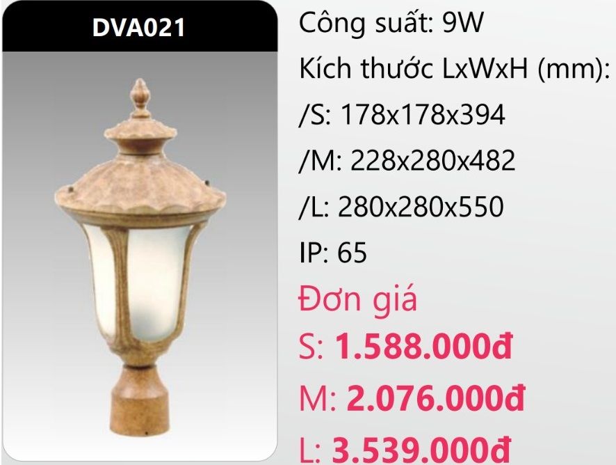 ĐÈN TRỤ CỔNG DUHAL LED 9W DVA021 (DVA021S - DVA021M - DVA021L)