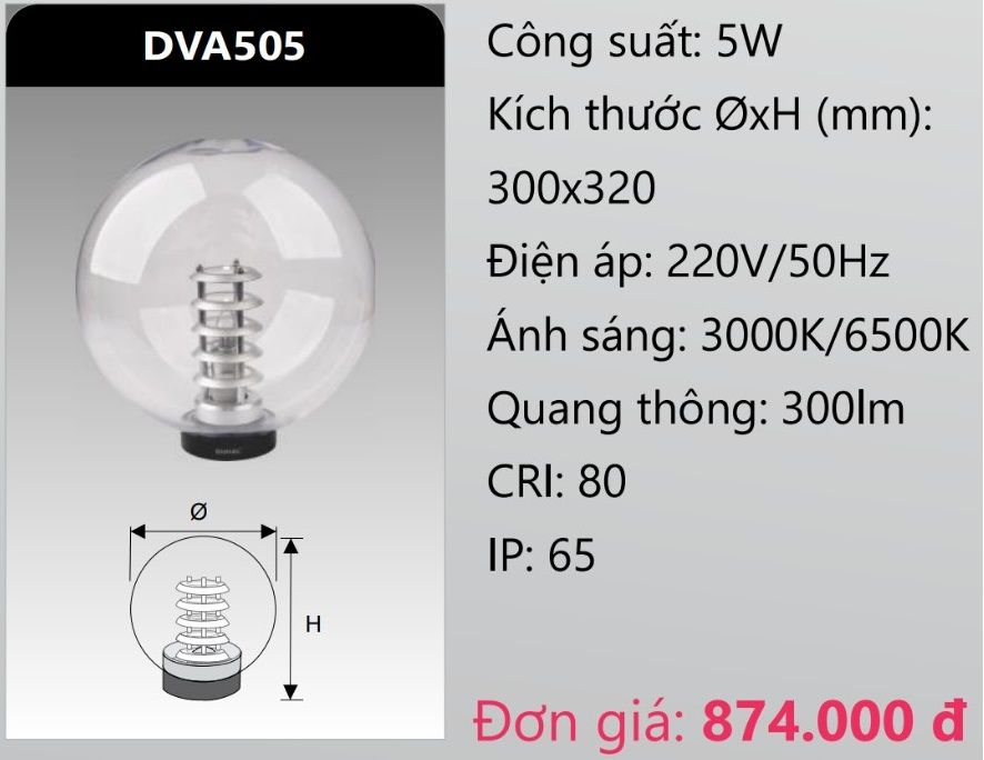 ĐÈN TRỤ CỔNG SÂN VƯỜN DẠNG CẦU TRÒN PHI Ø300 DUHAL DVA505