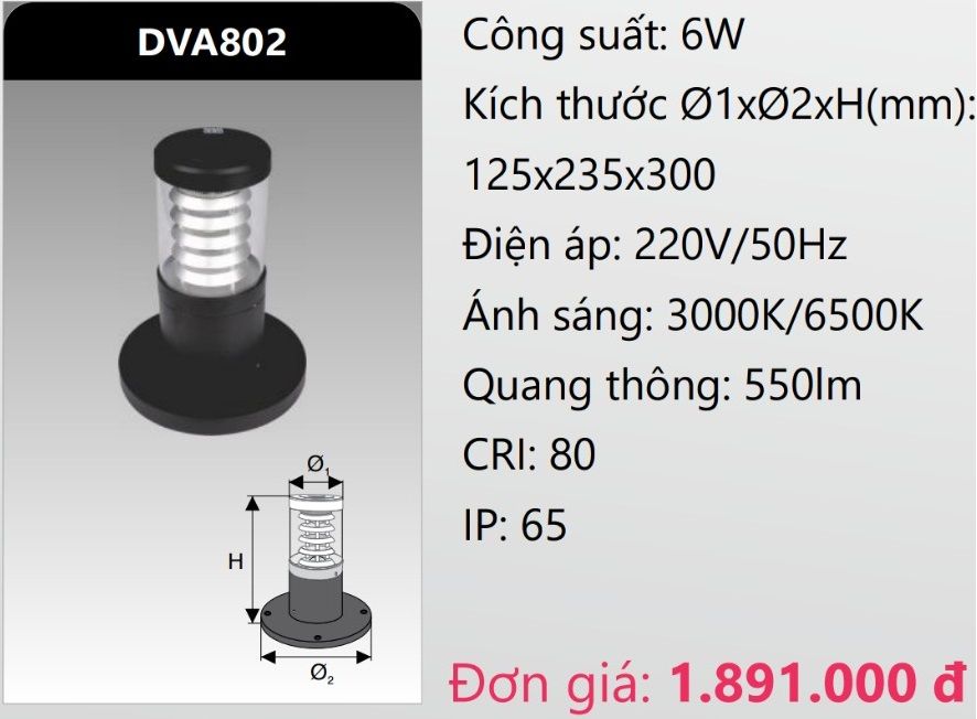 ĐÈN TRỤ CỔNG SÂN VƯỜN LED 6W DUHAL DVA802