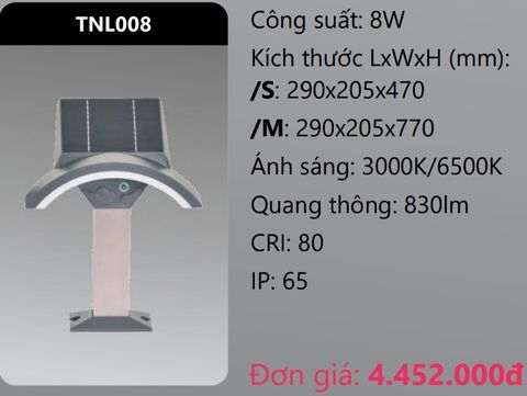  ĐÈN TRỤ NĂNG LƯỢNG MẶT TRỜI LED 8W DUHAL TNL008 