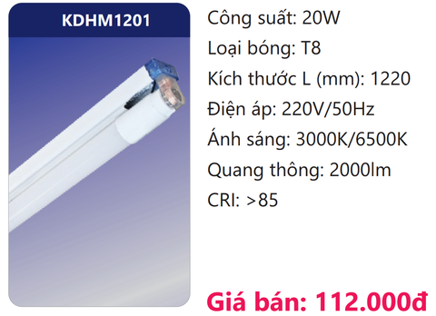  ĐÈN TUÝP 1M2 LED 20W DUHAL KDHM1201 