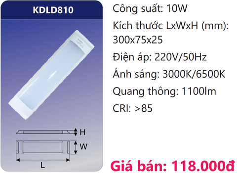  ĐÈN TUÝP BÁN NGUYỆT 3 TẤC ( 300 MM) LED 10W DUHAL KDLD810 