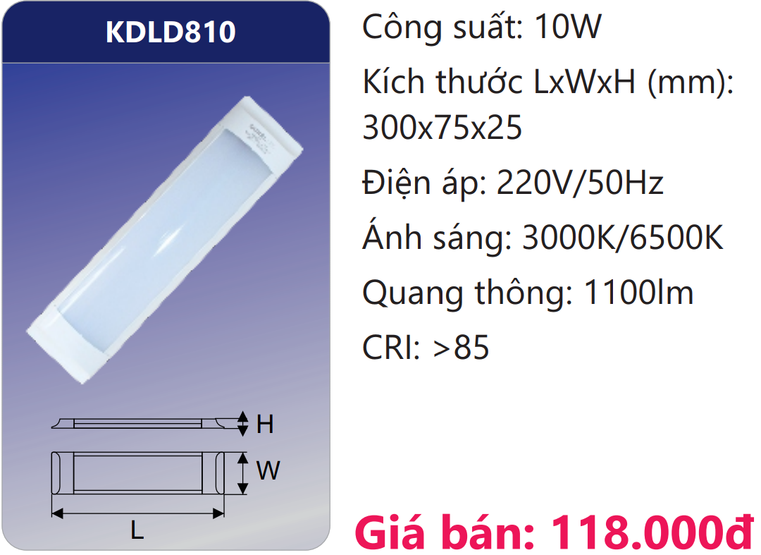 ĐÈN TUÝP BÁN NGUYỆT 3 TẤC ( 300 MM) LED 10W DUHAL KDLD810